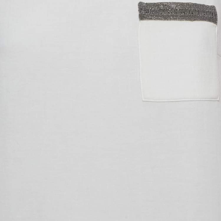 Pre Owned Brunello Cucinelli White Jersey Monili Pocket Detail Sleeveless Mini Dress L