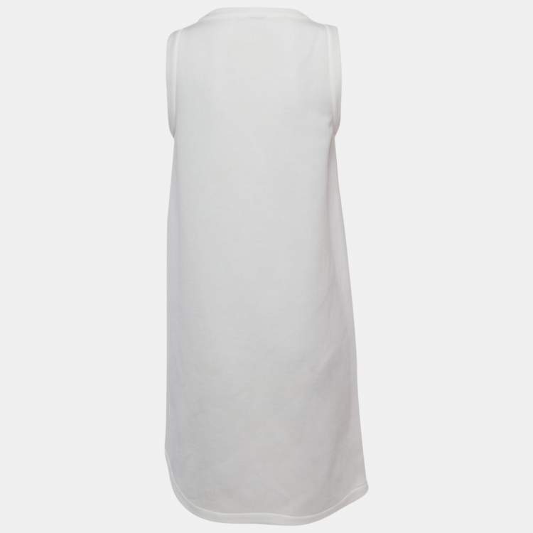 Pre Owned Brunello Cucinelli White Jersey Monili Pocket Detail Sleeveless Mini Dress L