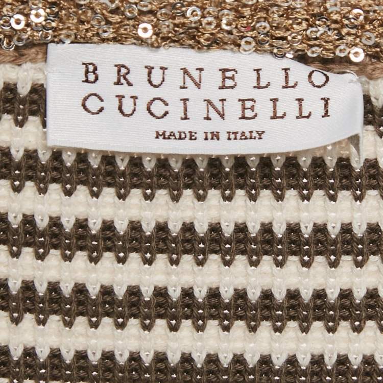 Pre Owned Brunello Cucinelli Brown Stripe Knit Embellished Sweater M