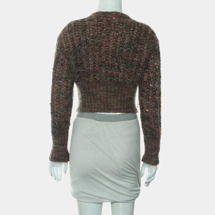 Pre Owned Brunello Cucinelli Cashmere Blend Zip-up Cropped Cardigan with Sequins All-over