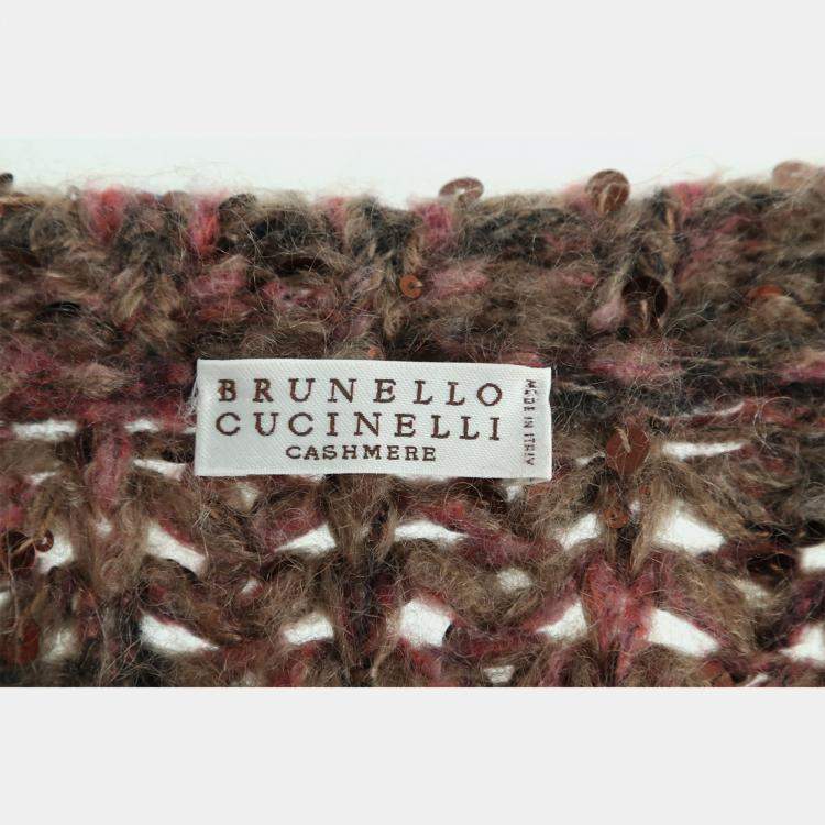 Pre Owned Brunello Cucinelli Cashmere Blend Zip-up Cropped Cardigan with Sequins All-over
