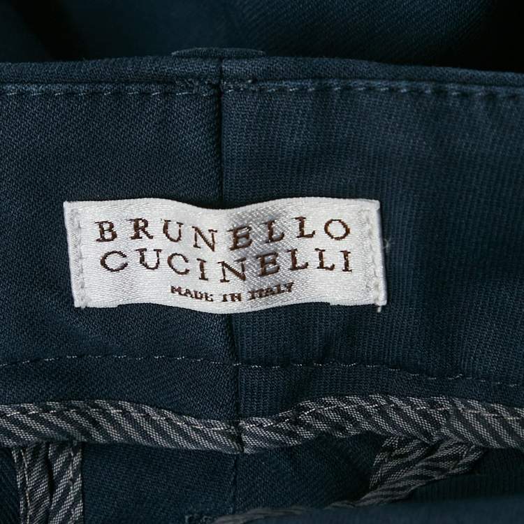 Pre Owned Brunello Cucinelli Blue Cotton Slim Fit Trousers S