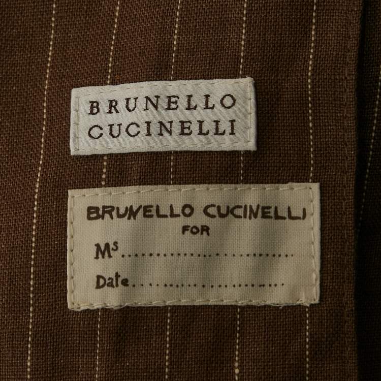 Pre Owned Brunello Cucinelli Brown Stripe Linen Single Breasted Blazer M