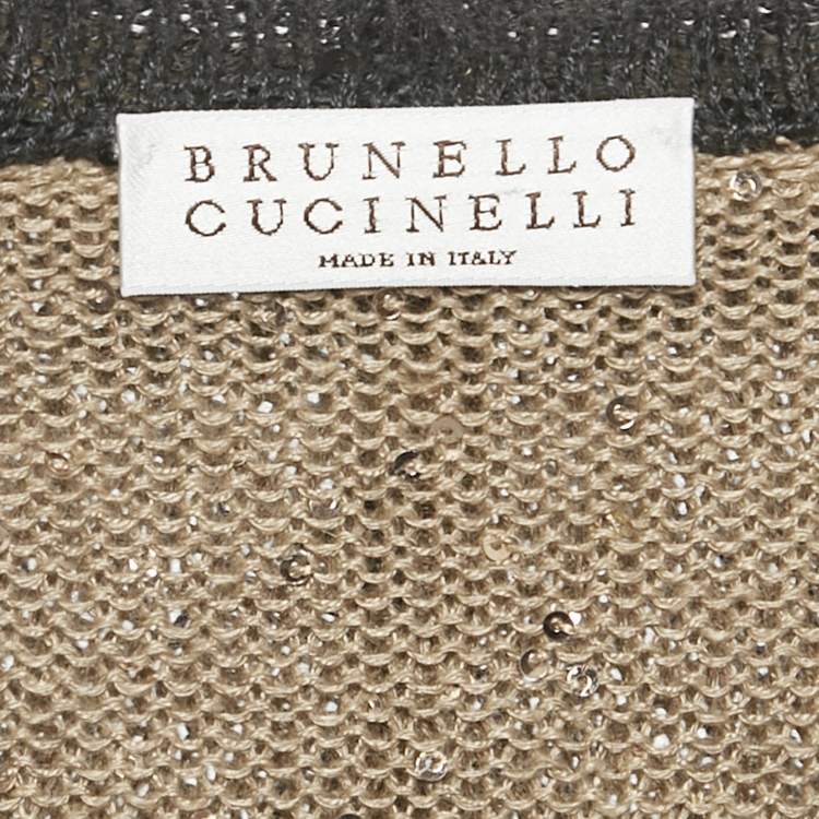 Pre Owned Brunello Cucinelli Tan Sequin Embellished Cotton Knit Hoodie XS