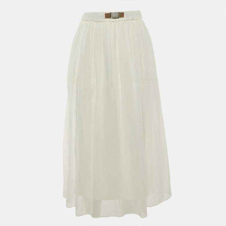 Pre Owned Brunello Cucinelli White Cotton Midi Skirt S