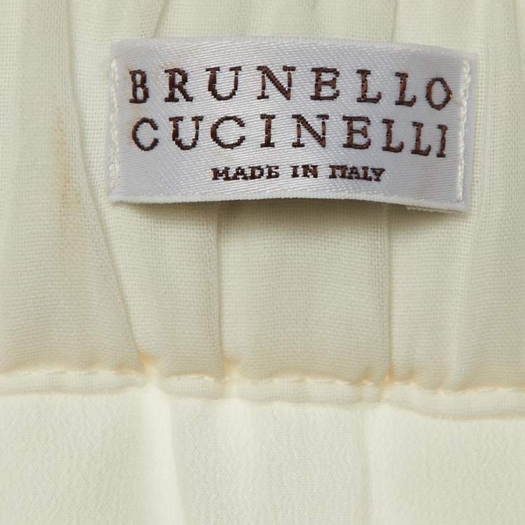 Pre Owned Brunello Cucinelli White Cotton Midi Skirt S