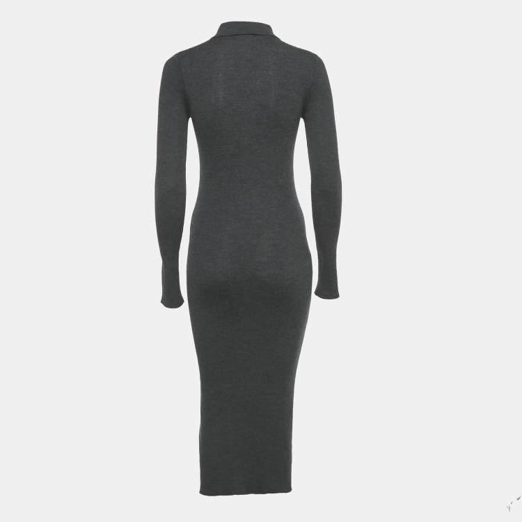 Pre Owned Brunello Cucinelli Dark Grey Wool Embellished Trim Sweater Midi Dress S 