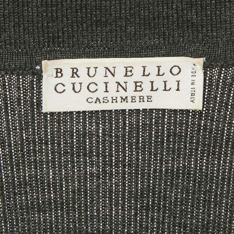 Pre Owned Brunello Cucinelli Dark Grey Wool Embellished Trim Sweater Midi Dress S 