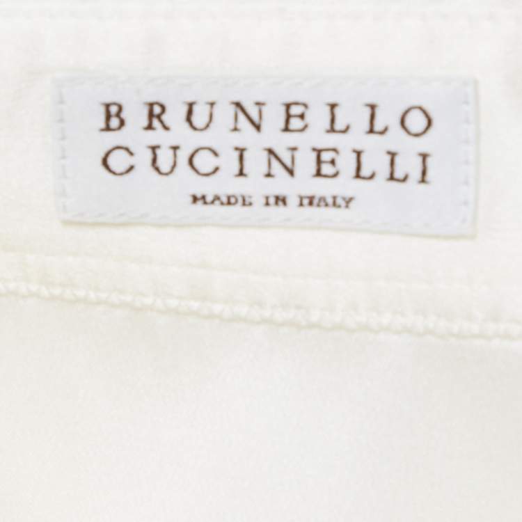 Pre Owned Brunello Cucinelli White Silk Satin Button Front Blouse S