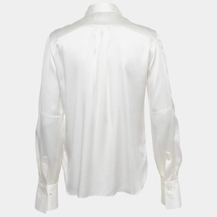 Pre Owned Brunello Cucinelli White Silk Satin Button Front Blouse S