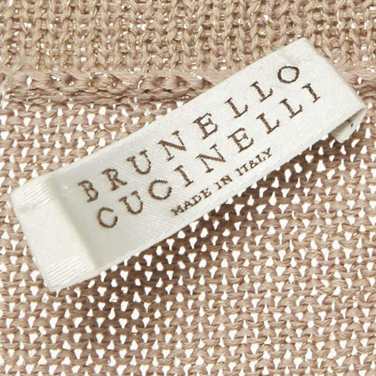 Pre Owned Brunello Cucinelli Beige Lurex Rib Knit Top XS 