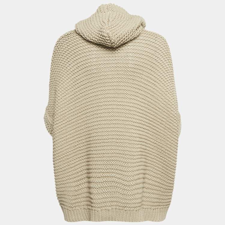 Pre Owned Brunello Cucinelli Beige Chunky Knit Zip-Up Cardigan S