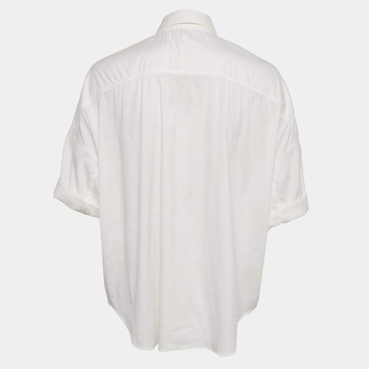 Pre Owned Brunello Cucinelli White Cotton Blend Embellished Trim Short Sleeve Shirt S 