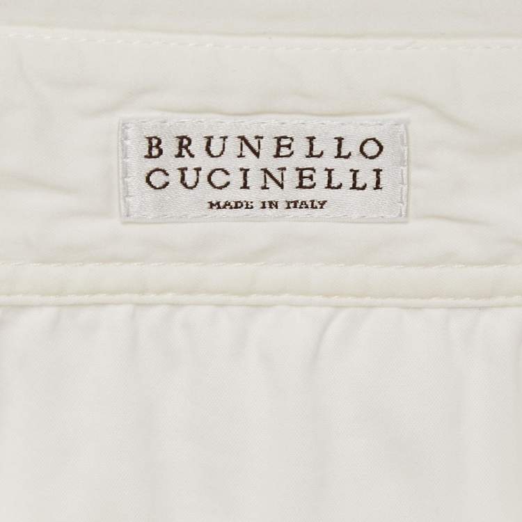 Pre Owned Brunello Cucinelli White Cotton Blend Embellished Trim Short Sleeve Shirt S 