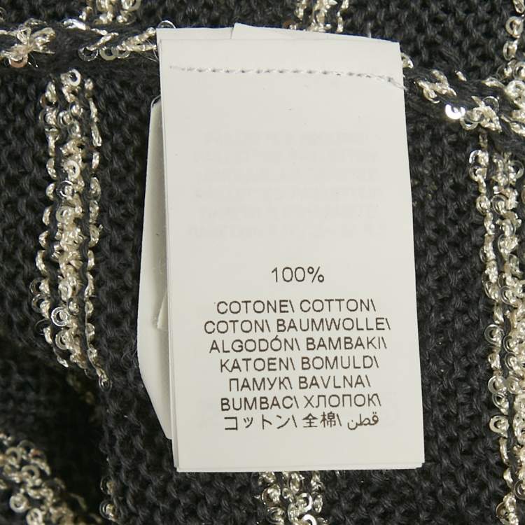Pre Owned Brunello Cucinelli Grey Striped Cotton Sequin Long Cardigan L