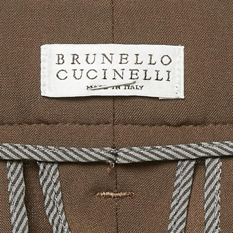 Pre Owned Brunello Cucinelli Brown Velvet Trim Wool Trousers S