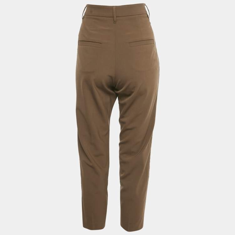 Pre Owned Brunello Cucinelli Brown Velvet Trim Wool Trousers S