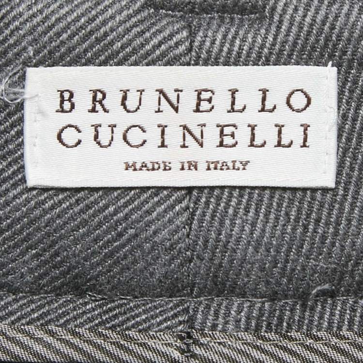Pre Owned Brunello Cucinelli Grey Gabardine Formal Trousers M