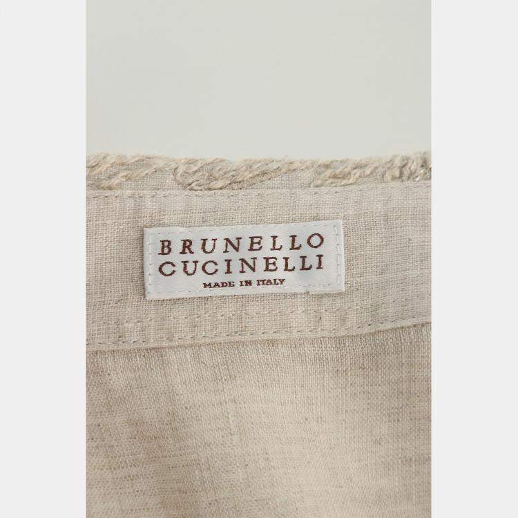 Pre Owned Brunello White Cucinelli Linen Shirt With Dazzling Magnolia Collar Size XS
