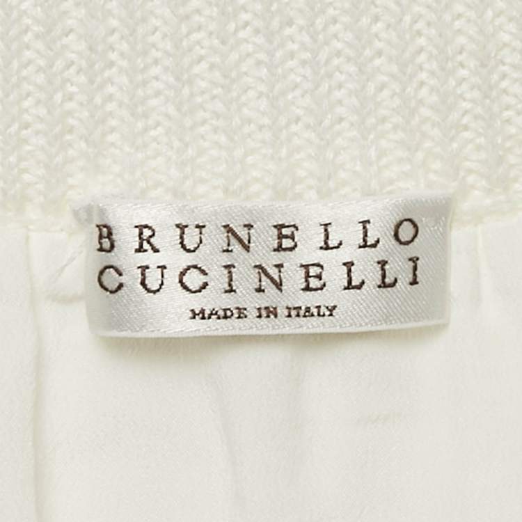 Pre Owned Brunello Cucinelli White Cable Knit Waist Tie Detail Midi Skirt XL