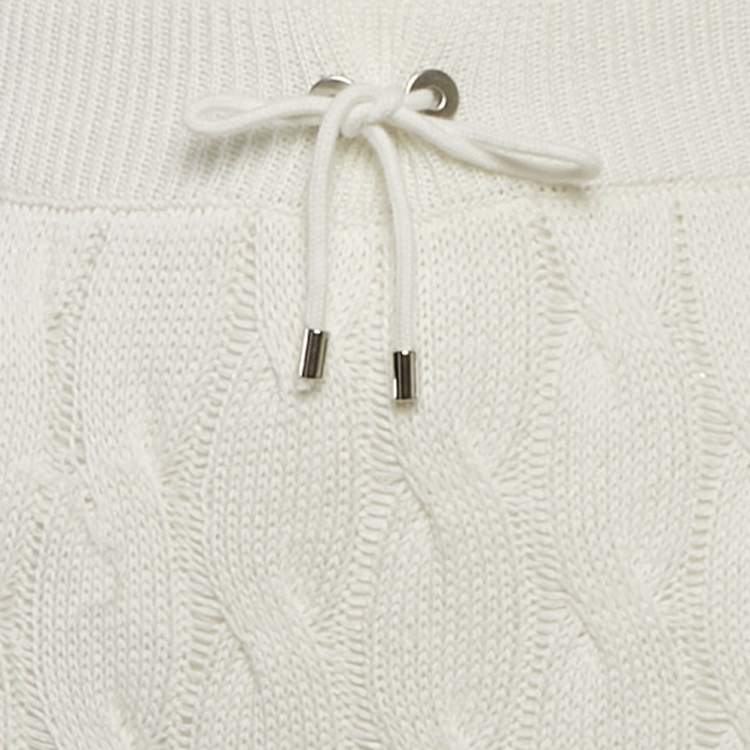 Pre Owned Brunello Cucinelli White Cable Knit Waist Tie Detail Midi Skirt XL