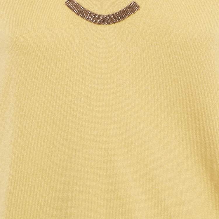 Pre Owned Brunello Cucinelli Yellow Wool Knit Monili Detail Sweater M