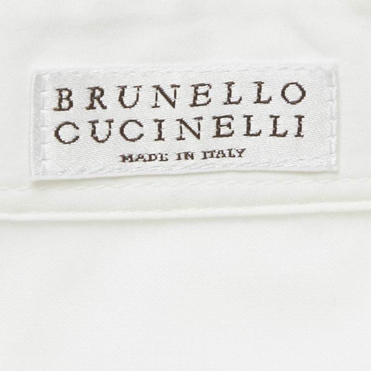 Pre Owned Brunello Cucinelli White Embellished Trim Cotton Blend Shirt L