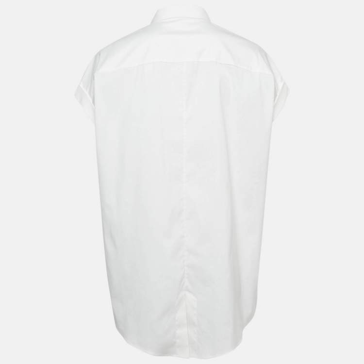 Pre Owned Brunello Cucinelli White Embellished Trim Cotton Blend Shirt L