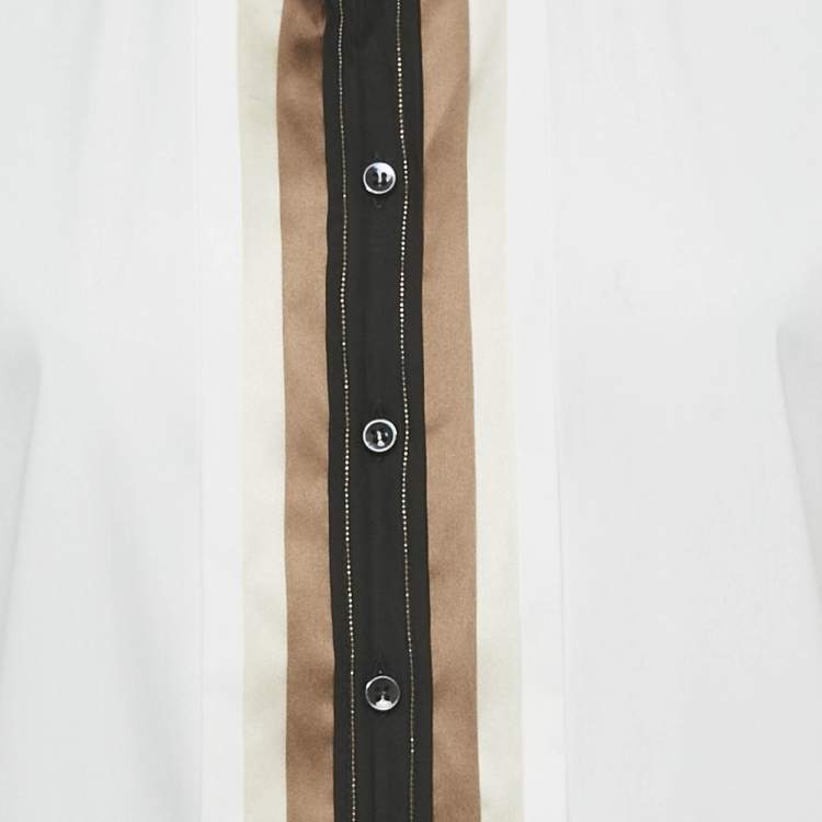 Pre Owned Brunello Cucinelli White Embellished Trim Cotton Blend Shirt L