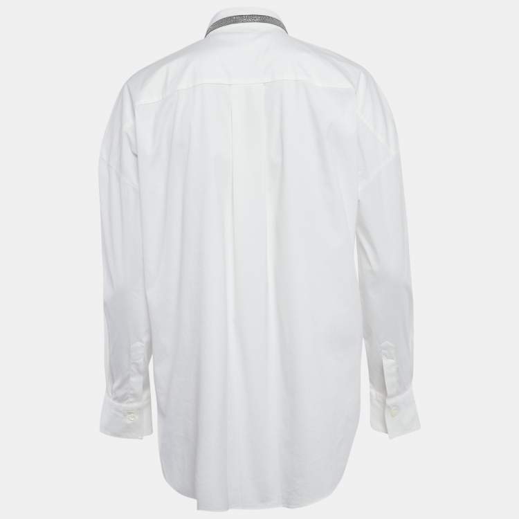 مملوكة مسبقًا Brunello Cucinelli White Collar Embellished Trim Cotton Blend Shirt M