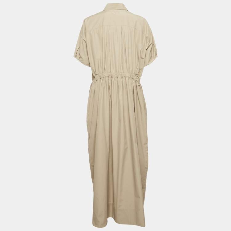 Pre Owned Brunello Cucinelli Beige Cotton Blend Pleated Midi Dress M