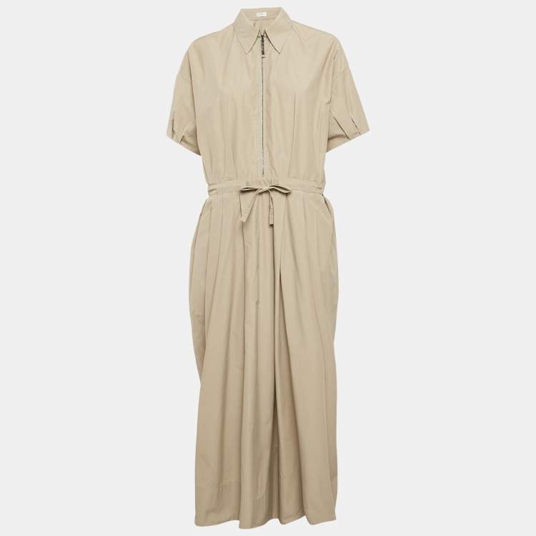 Pre Owned Brunello Cucinelli Beige Cotton Blend Pleated Midi Dress M
