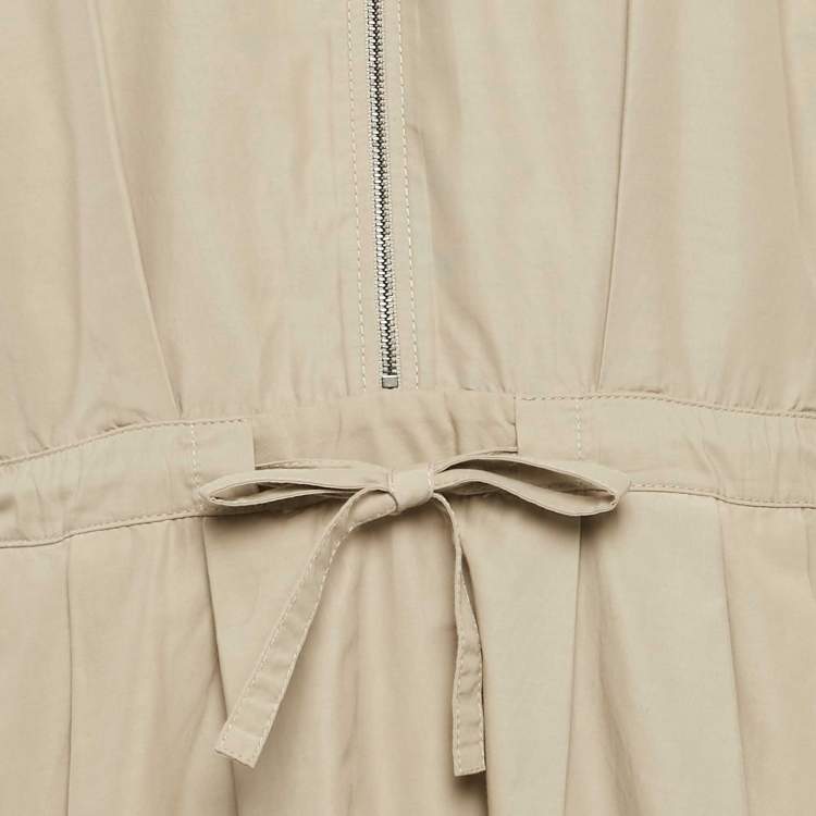 Pre Owned Brunello Cucinelli Beige Cotton Blend Pleated Midi Dress M