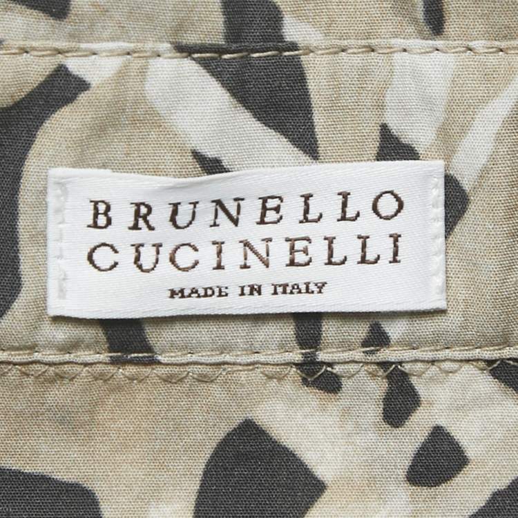 Pre Owned Brunello Cucinelli Grey Floral Print Cotton Belted Midi Dress S