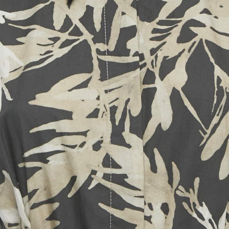 Pre Owned Brunello Cucinelli Grey Floral Print Cotton Belted Midi Dress S