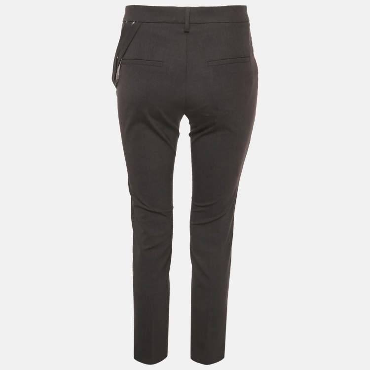 Pre Owned Brunello Cucinelli Grey Embellished Trim Wool Blend Trousers S