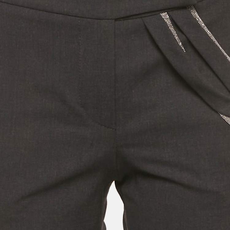 Pre Owned Brunello Cucinelli Grey Embellished Trim Wool Blend Trousers S