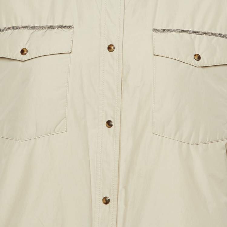 Pre Owned Brunello Cucinelli Beige Embellished Trim Synthetic Blend Down Jacket L