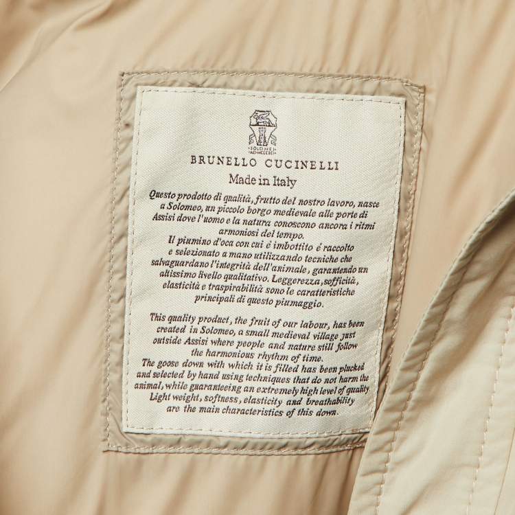 Pre Owned Brunello Cucinelli Beige Embellished Trim Synthetic Blend Down Jacket L