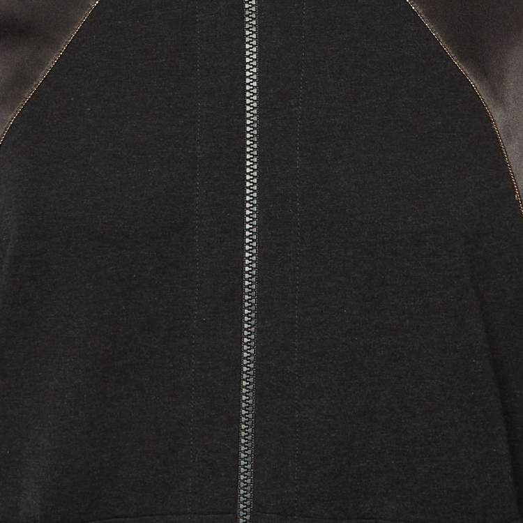 Pre Owned Brunello Cucinelli Dark Grey Cotton Knit Hooded Playsuit L