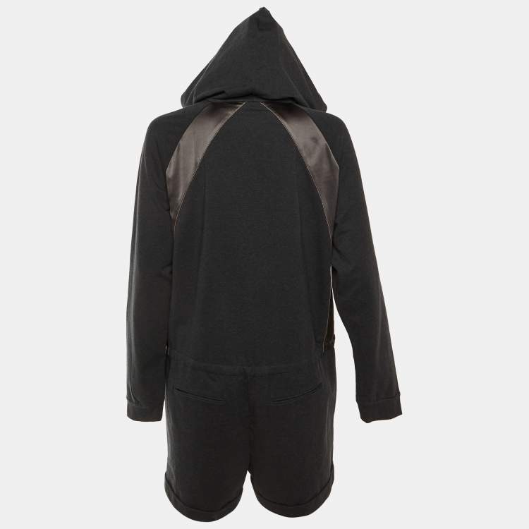 Pre Owned Brunello Cucinelli Dark Grey Cotton Knit Hooded Playsuit L
