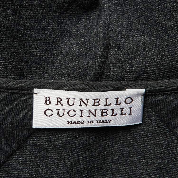 Pre Owned Brunello Cucinelli Dark Grey Cotton Knit Hooded Playsuit L