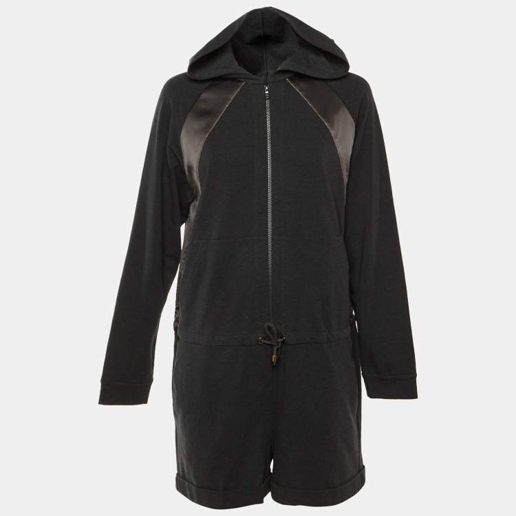 Pre Owned Brunello Cucinelli Dark Grey Cotton Knit Hooded Playsuit L