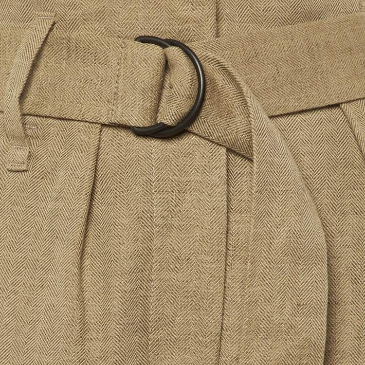 Pre Owned Brunello Cucinelli Beige Belted Cotton & Linen Blend Trousers M 