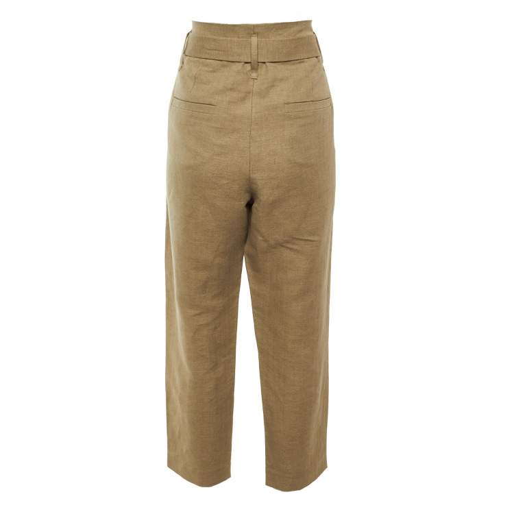 Pre Owned Brunello Cucinelli Beige Belted Cotton & Linen Blend Trousers M 