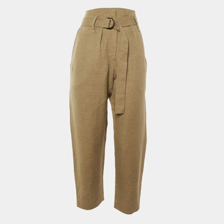 Pre Owned Brunello Cucinelli Beige Belted Cotton & Linen Blend Trousers M 