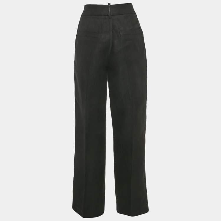 Pre Owned Brunello Cucinelli Black Linen Drill Pleated Trousers S
