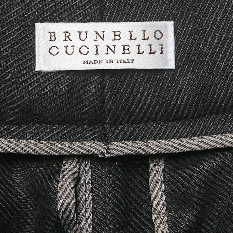 Pre Owned Brunello Cucinelli Black Linen Drill Pleated Trousers S