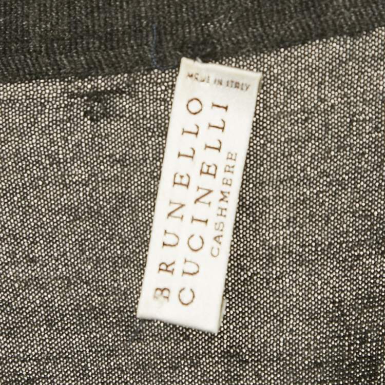 Pre Owned Brunello Cucinelli Grey Cashmere Monili Detail Cardigan M