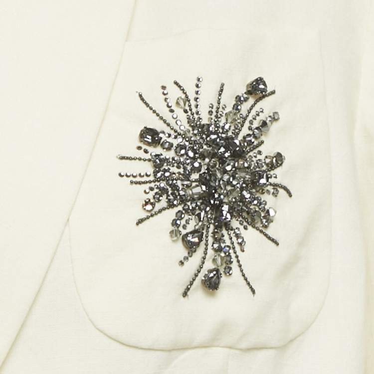 Pre Owned Brunello Cucinelli Cream Wool Blend Embellished Blazer L